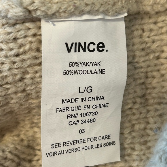 Vince Cowl Neck Yak Wool Cable Knit Fisherman Sweater Large - Picture 2 of 7